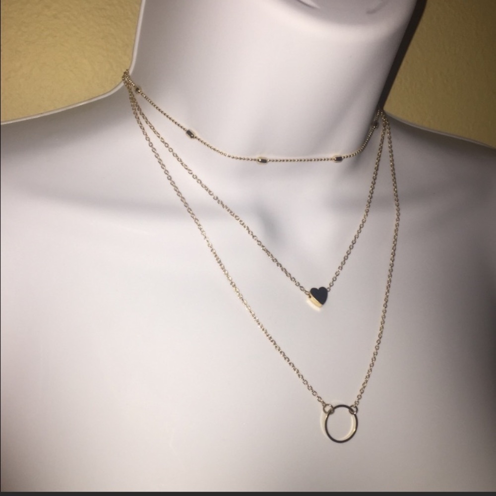 Layered 3 necklaces/chokers heart & karma NEW